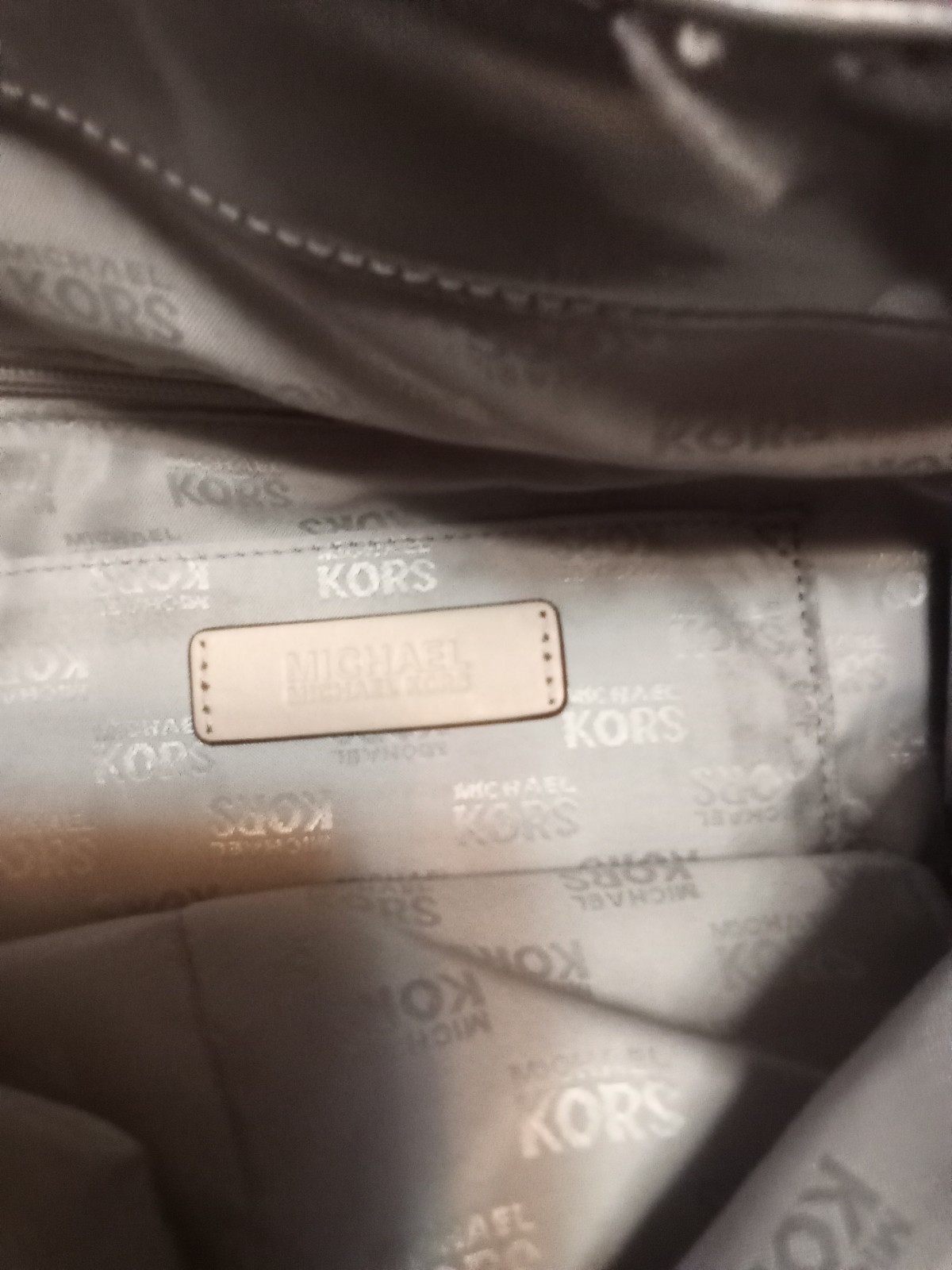 Michael Kors Gray Logo Satchel Top Handle Bag Gold Hardware Chain Lined