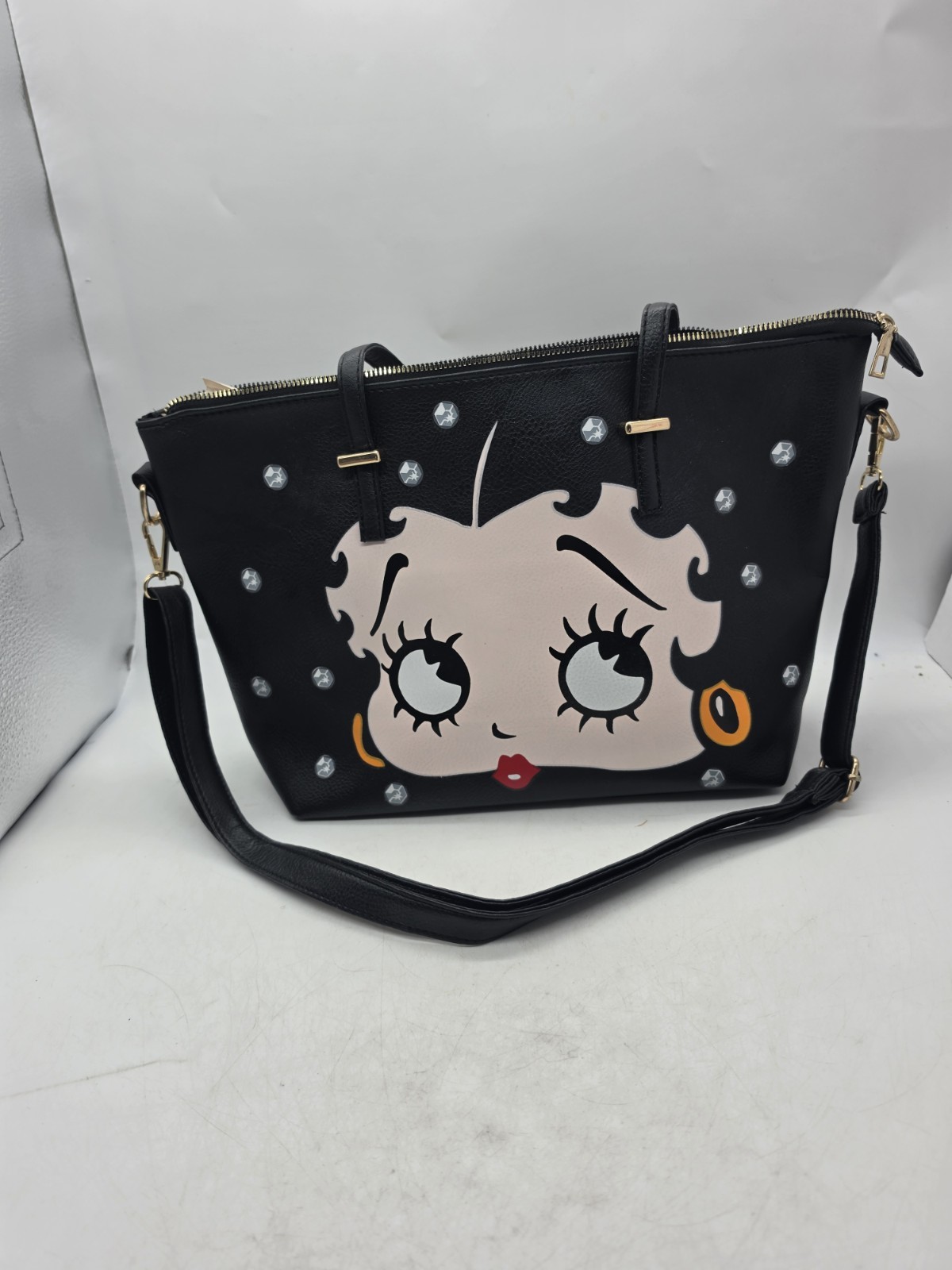 Y2K Betty Boop Face Cartoon Graphic Black Handbag Black Tote Shoulder Bag