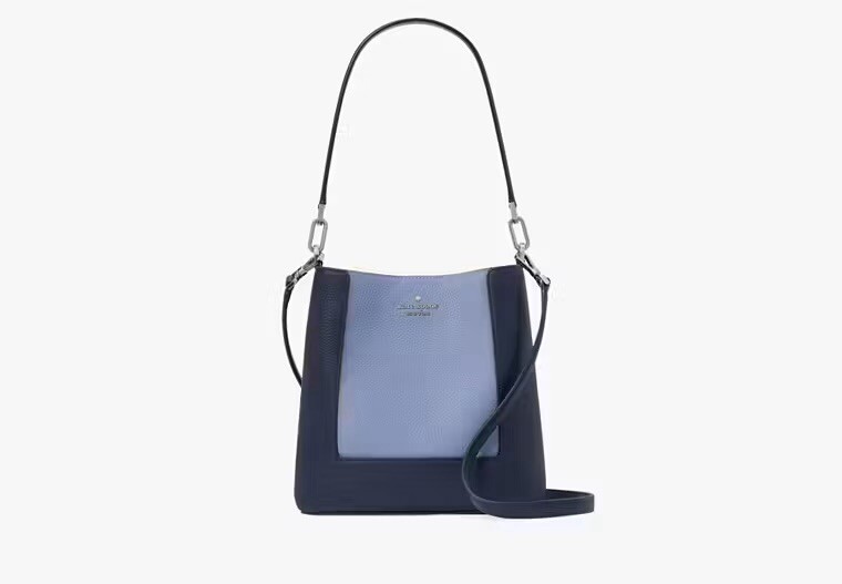KATE SPADE Pebble Leather Bucket Bag Tote/Xbody Color-block Light Blue/Dark Blue