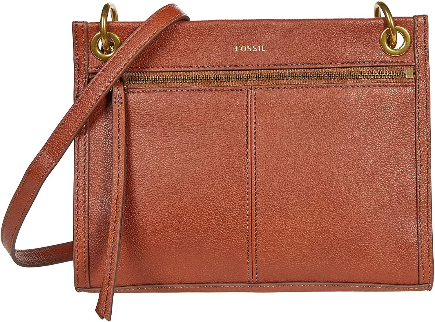 Fossil X5605 Womens Brown Leather Violet Crossbody Bag 9.5×7.5×2.5 in
