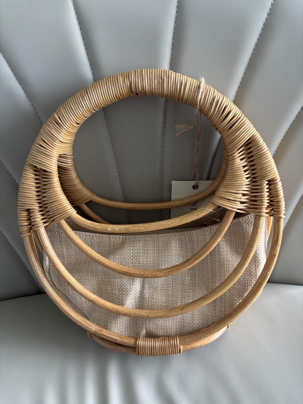 Antik Kraft Rattan Handbag Purse Round Handle Natural Wicker Lined Beach BOHO