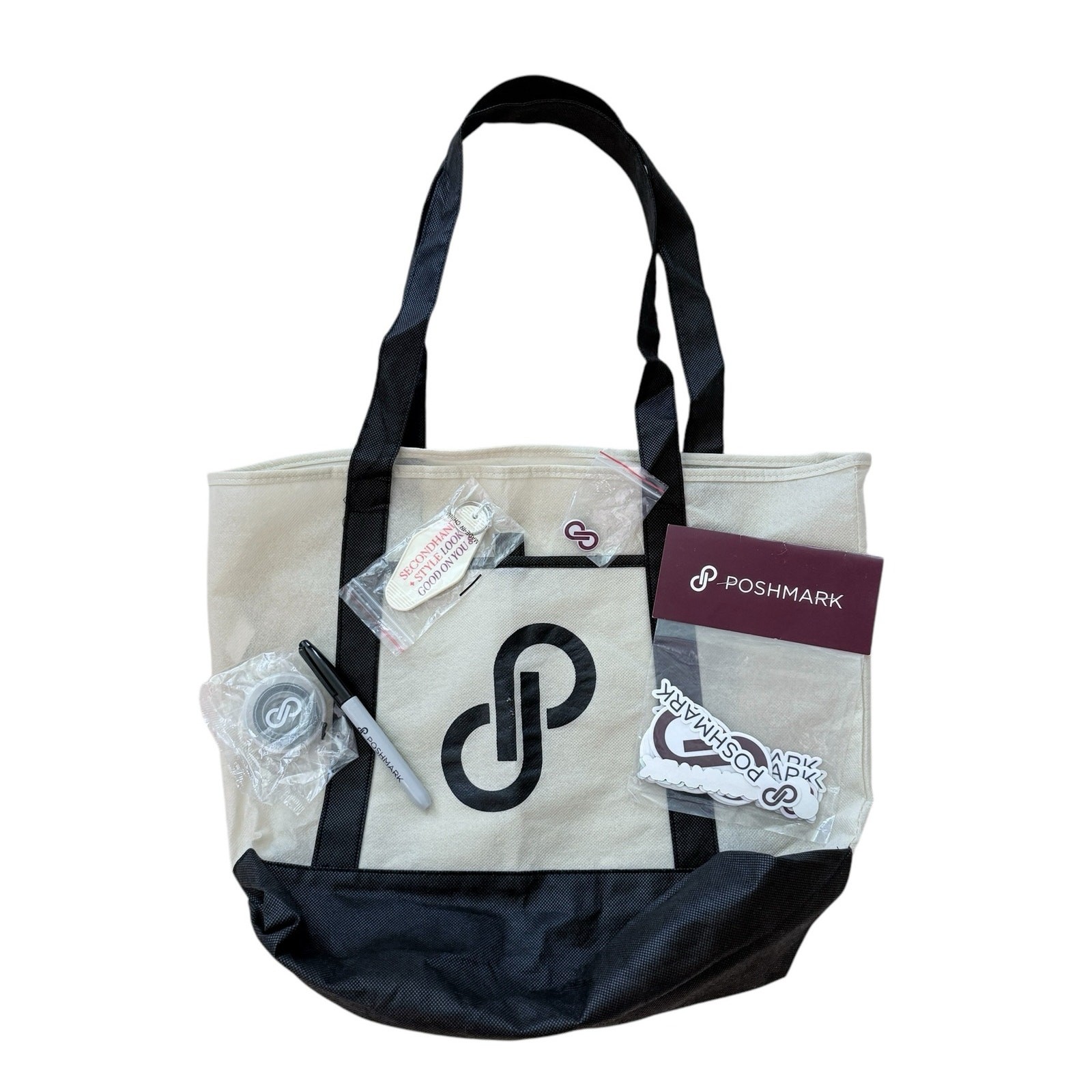 Poshmark Swag Bundle Tote Bag + 5 Items Logo Merch Kit Stickers Keychain NWT