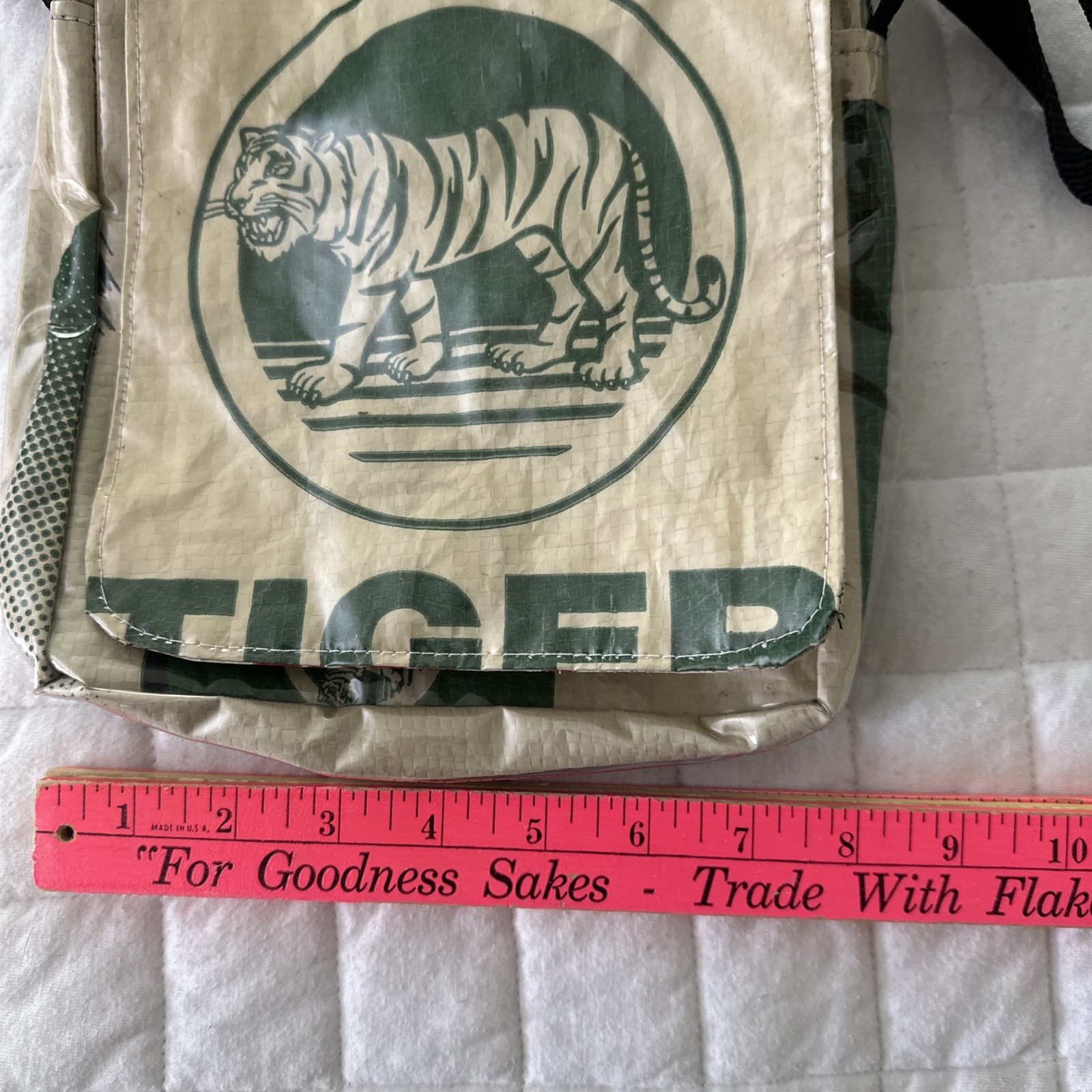 Recycled Cement Sack Messenger Bag Crossbody Tiger Graphic Upcycled Eco Indie