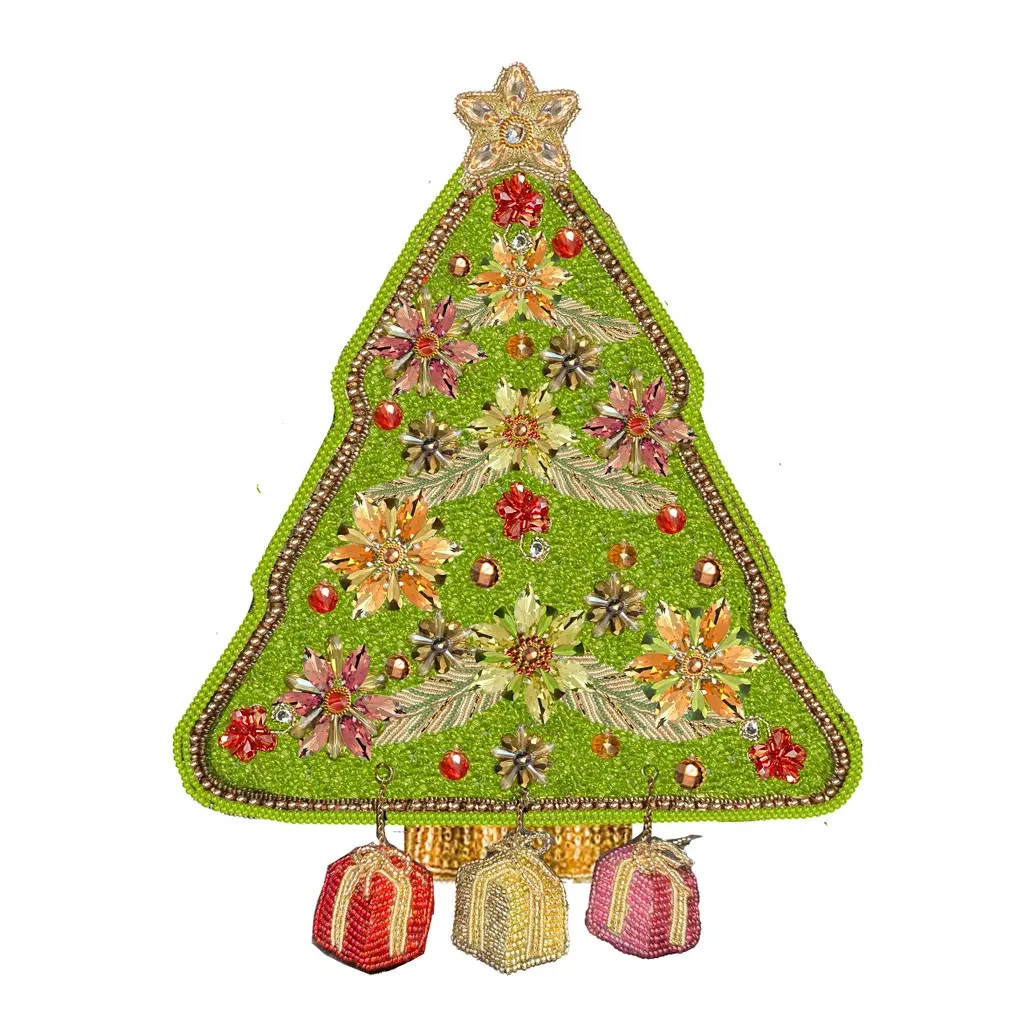 Mary Frances Decked Out Beaded Christmas Tree Crossbody Bag