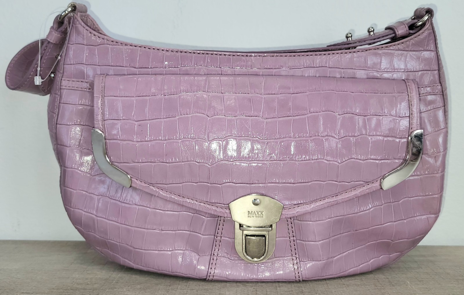 Maxx New York Lavender Purple Faux Croc Women’s Purse Bag Handbag Satchel