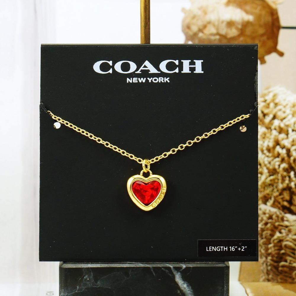 NWOT Coach Red Stone Heart Red Necklace Gold Plated