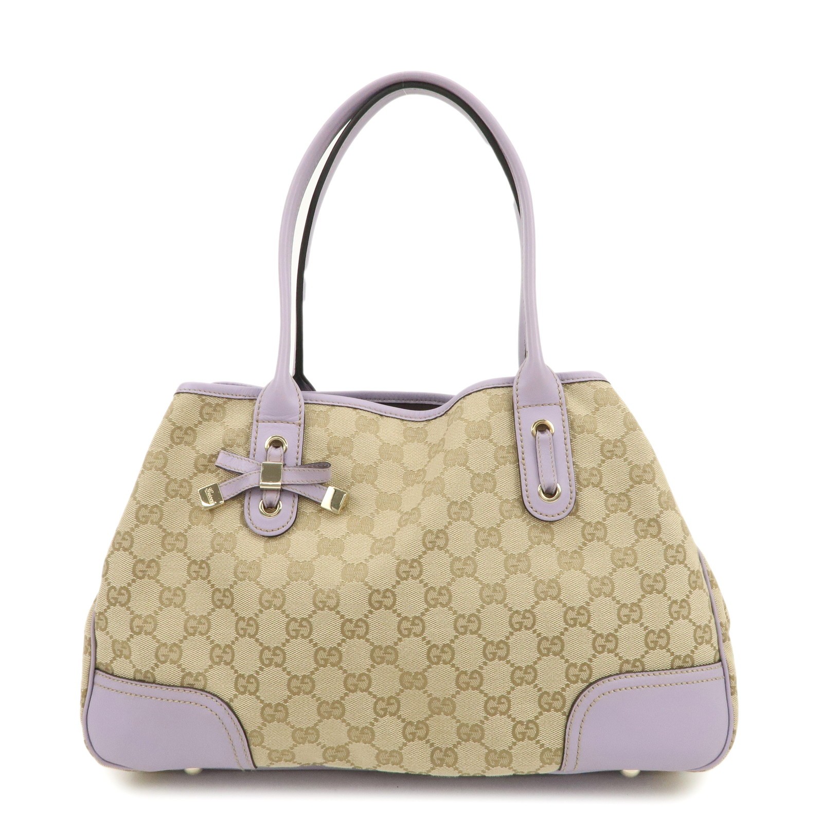 GUCCI Princy GG Canvas Leather Tote Bag Beige Light Purple 163805 Auth Used
