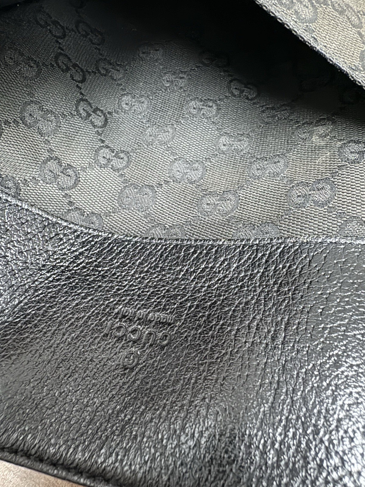 Gucci GG Pattern Black Crossbody Bag Zip Closure Silver Hardware Dust Bag