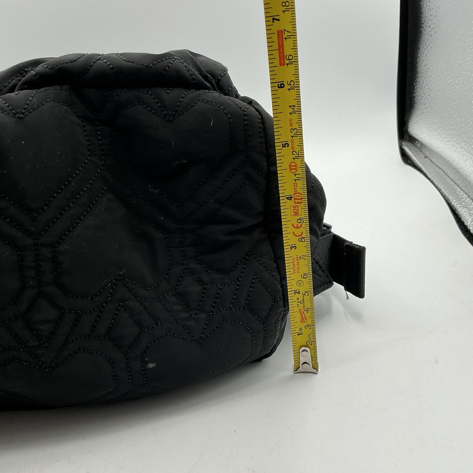 Kate Spade Black Quilted Heart Nylon Backpack Drawstring Front Pockets