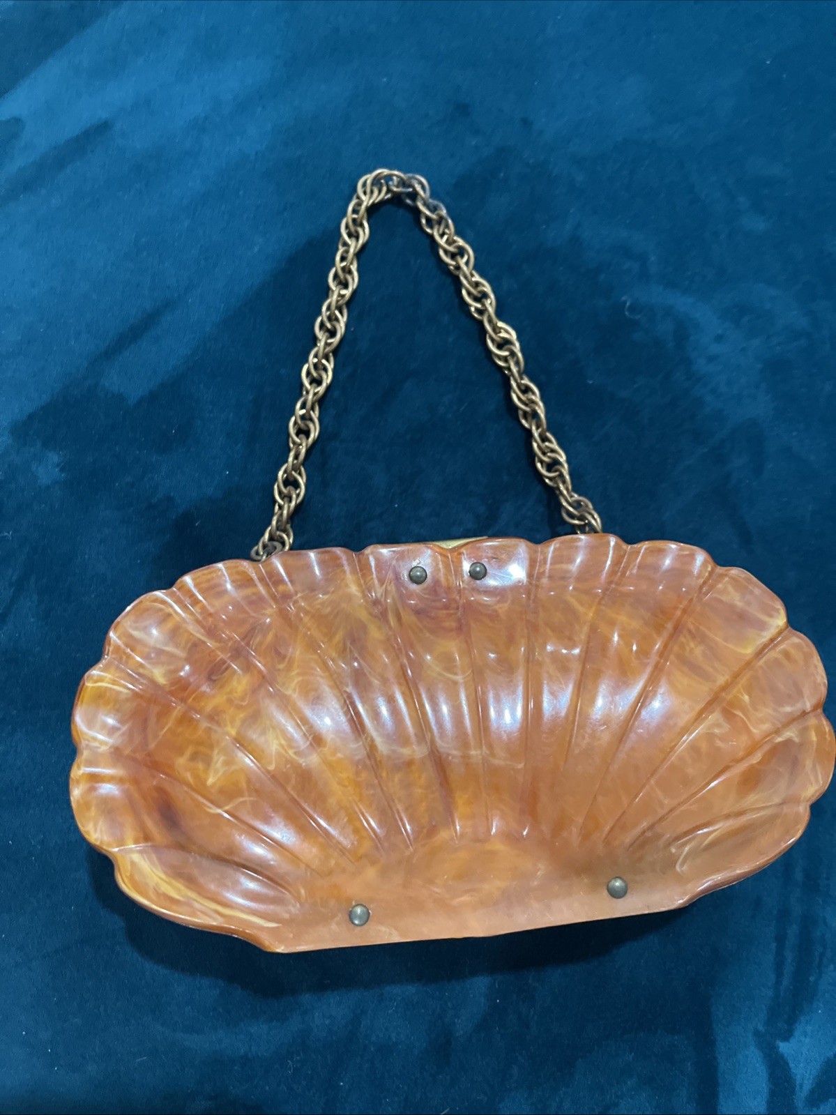 Vintage Bakelite/Lucite Hardy Shell Handbag Amber Tortoise Chain Clutch