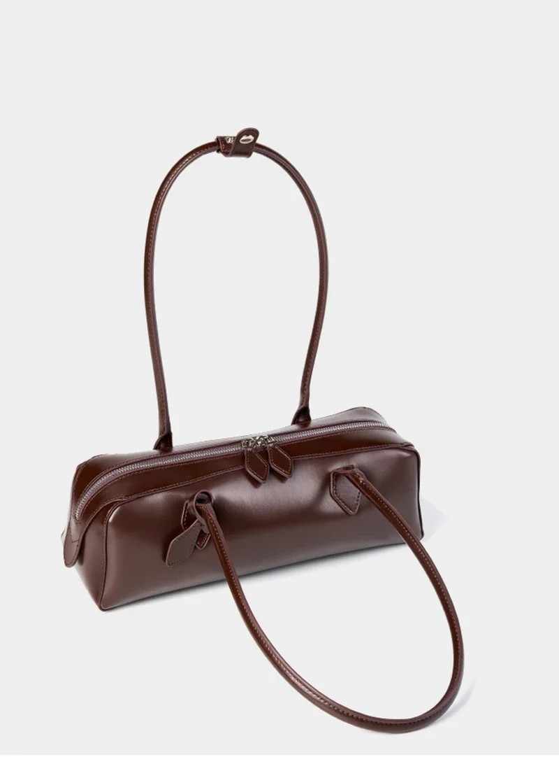 2025 Women’s Genuine Cow Leather Shoulder Baguette Bag Long Strip Handbag