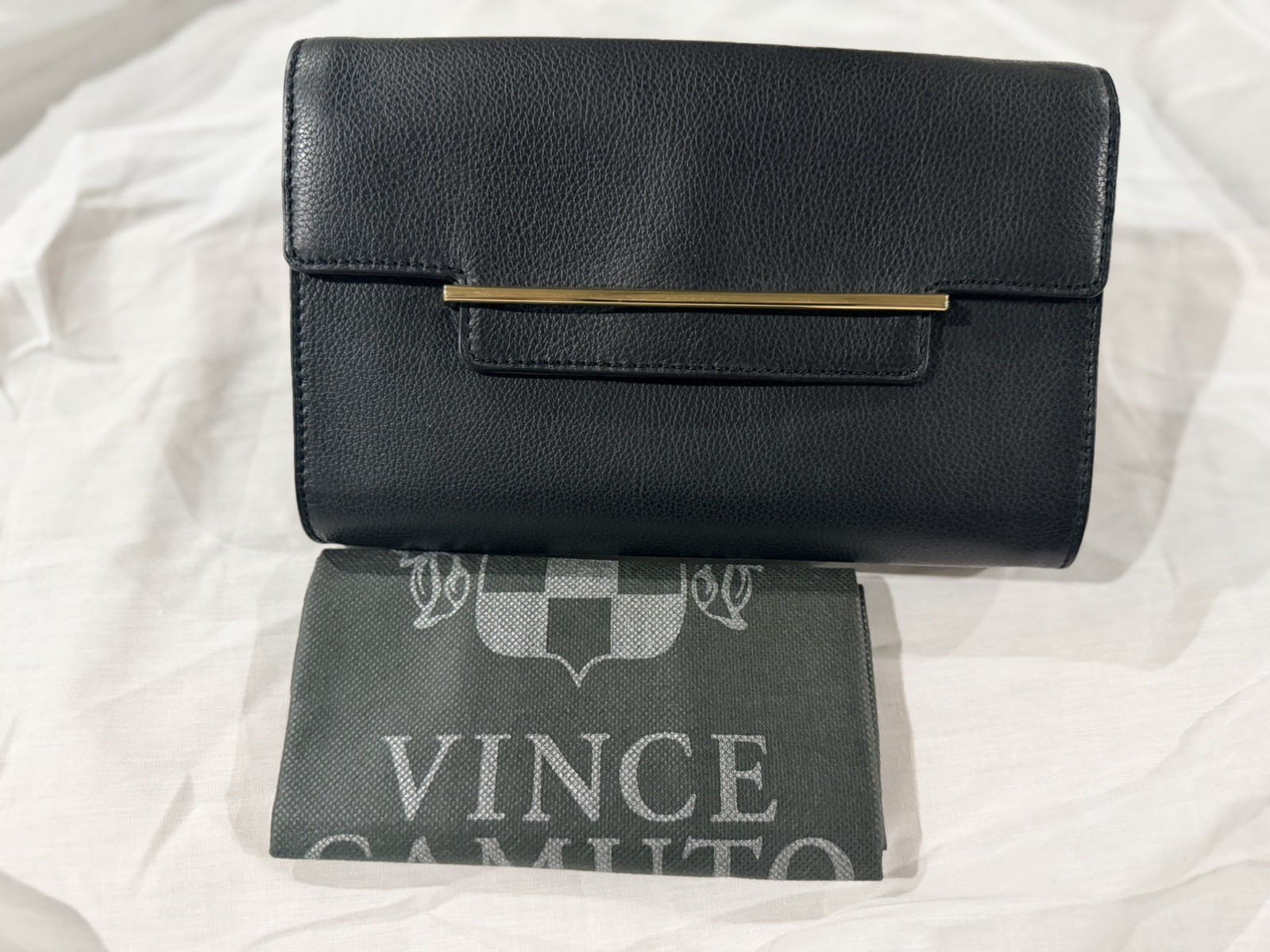 NWT Vince Camuto Aster Leather Clutch Crossbody, Black