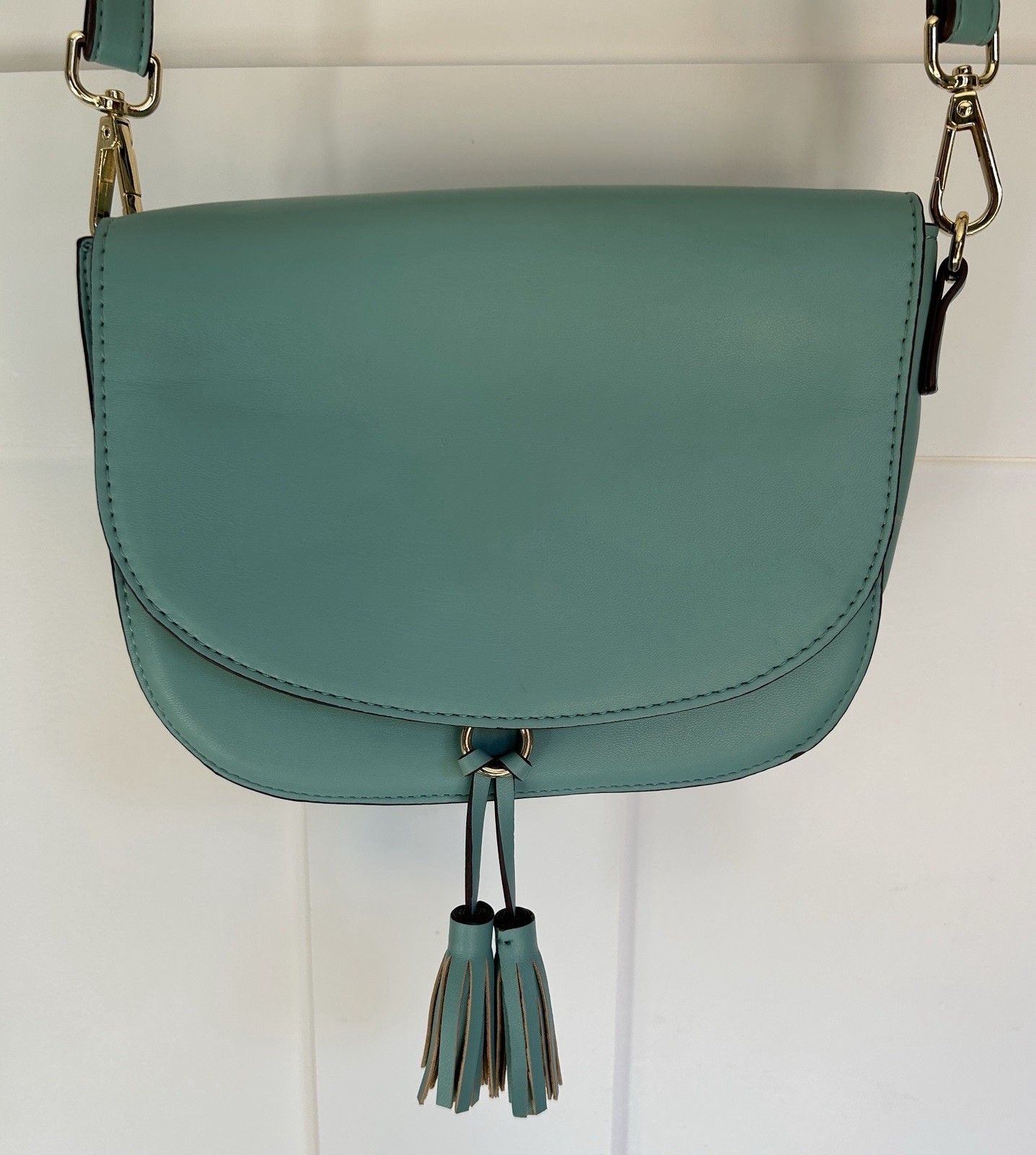 Landry Women’s Robin’s Egg Blue Faux Leather Shoulder Bag with Tassel Accent