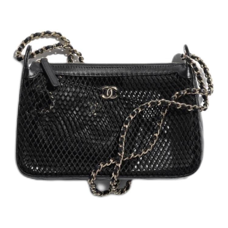 CHANEL Gauze Clutch Shoulder Bag Women’s Black 7.9 x 1.8 x 5.1 in