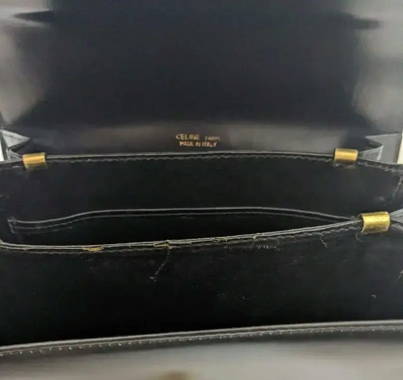 Celine Shoulder Bag Carriage Logo Box Calf Leather Vintage Rare Japan Used FS