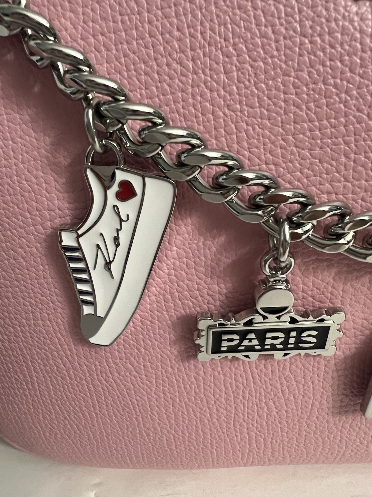 KARL LAGERFELD PARIS Crossbody Blush Bag With Paris Pendant Chain In Front