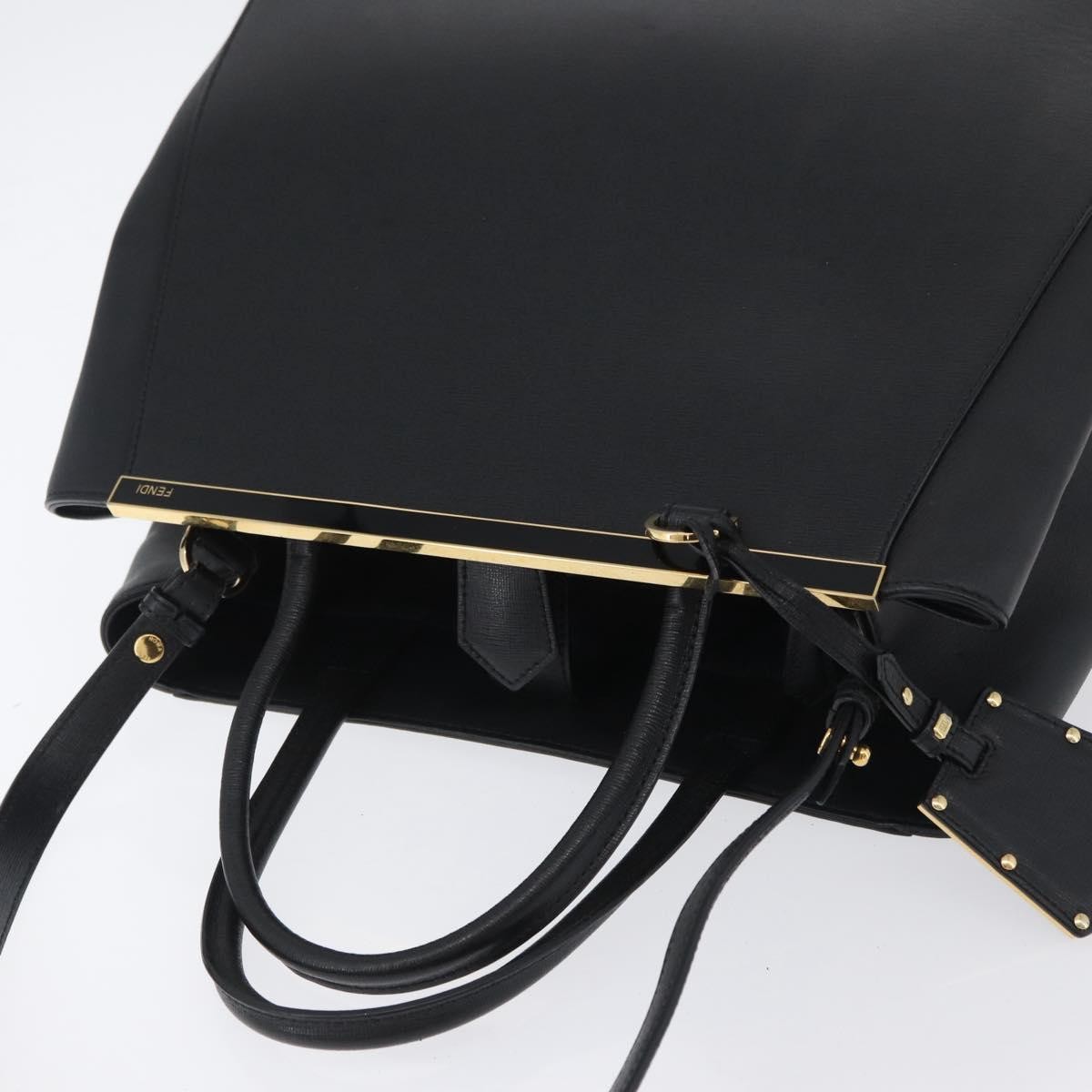 FENDI 2JOURS Hand Bag Leather 2way Black Gold Auth gh1916