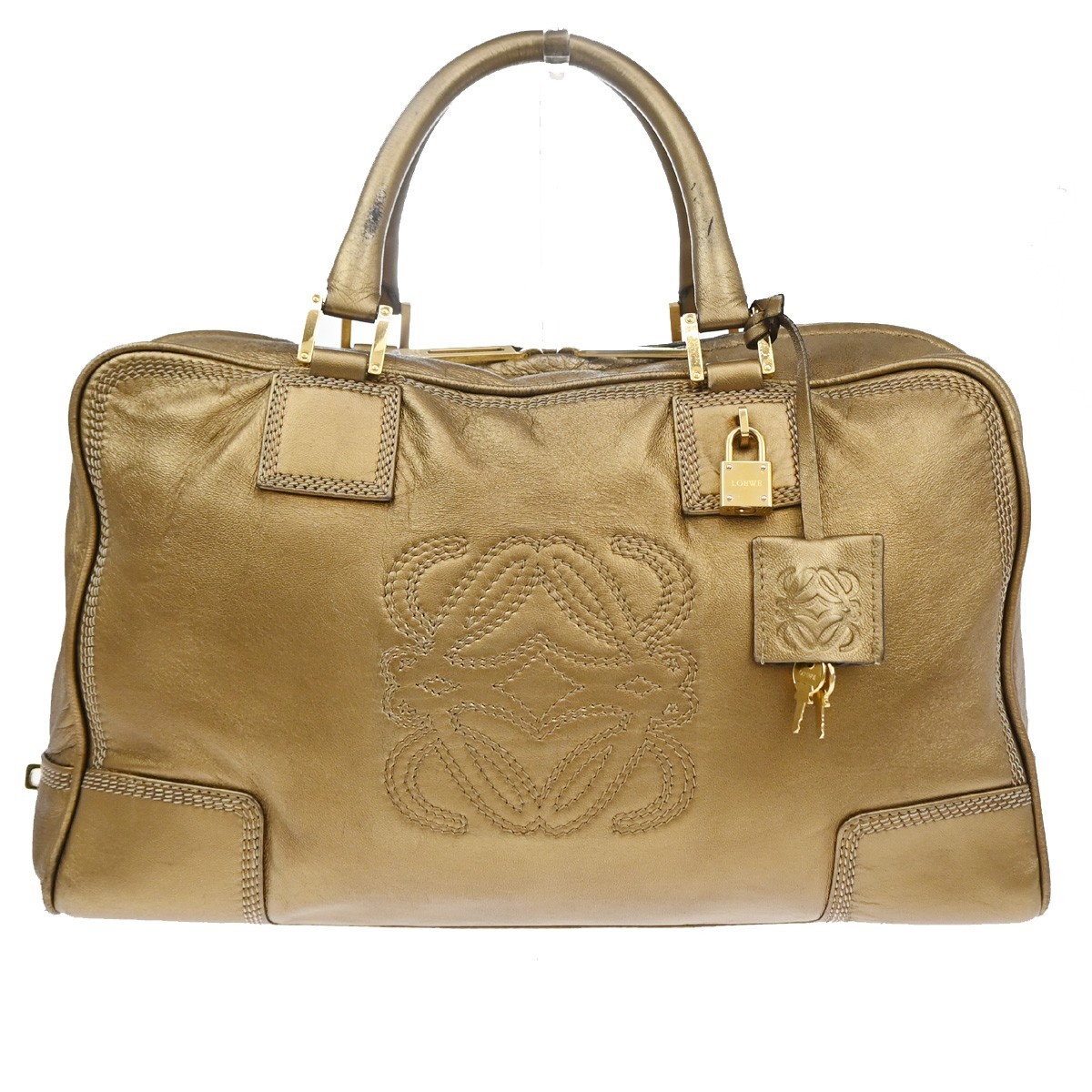 LOEWE Logo Amazona Anagram Hand Bag Leather Lock Gold GHW Spain 38YJ203