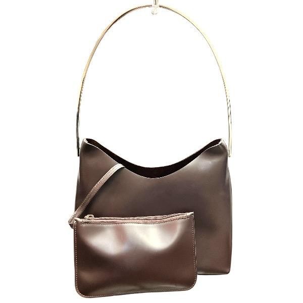 GUCCI metal handle Shoulder bag Leather Dark Brown Vintage Authentic From Japan