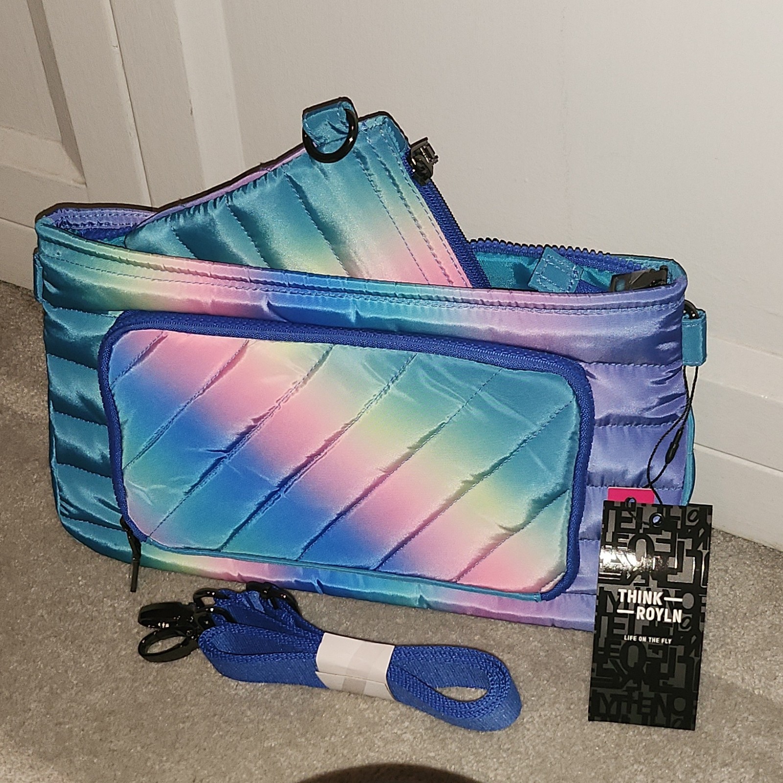 THINK ROYLN Quilted Ombré Multicolor Zip Crossbody Bag RFID Detachable Strap