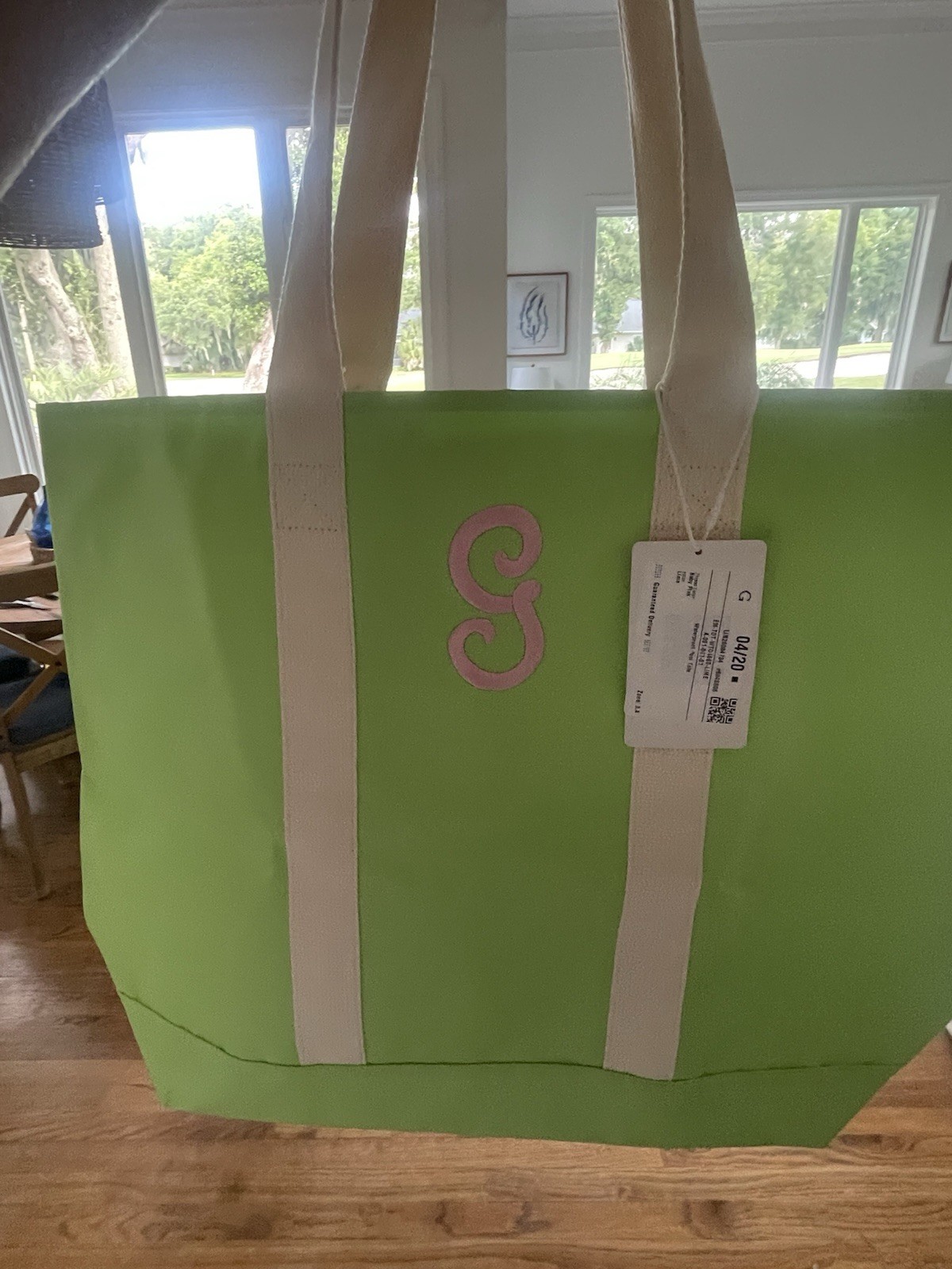 MARLEYLILLY waterproof green pool/ beach tote Monogrammed with the letter “g”
