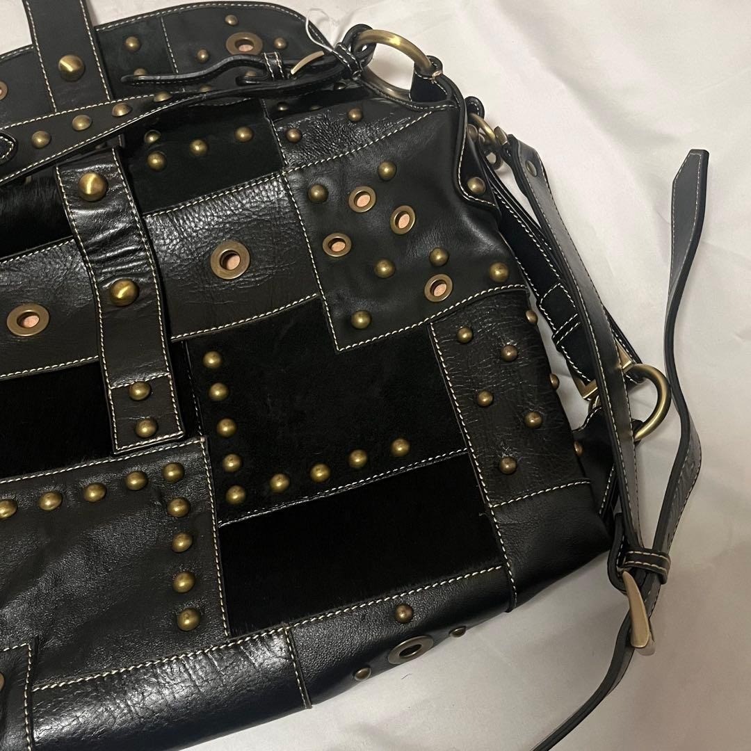 Y2K Leather Studs Shoulder Bag Punk Rock Grunge Black Gold Rare Streetwear