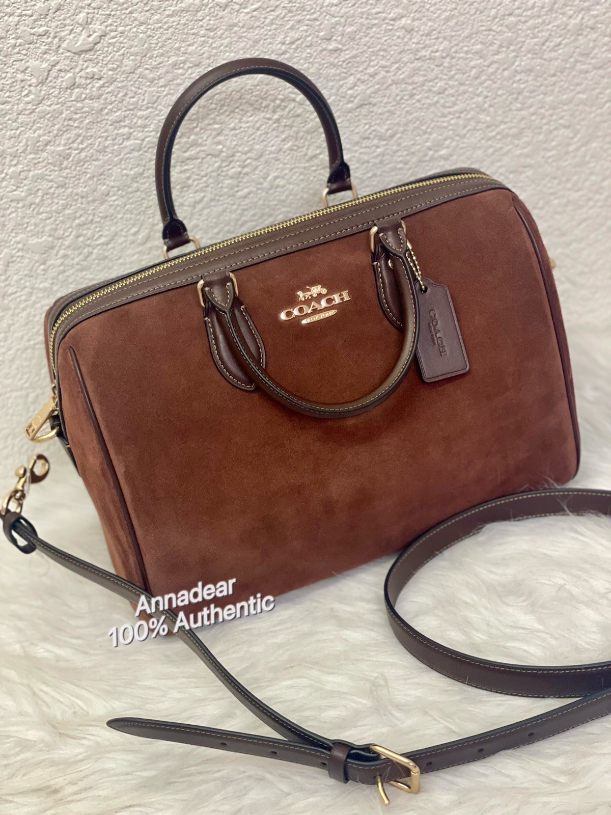 NWT Coach Rowan Suede Large Satchel Bag CCC79 Fall 2025 in Vintage Brown
