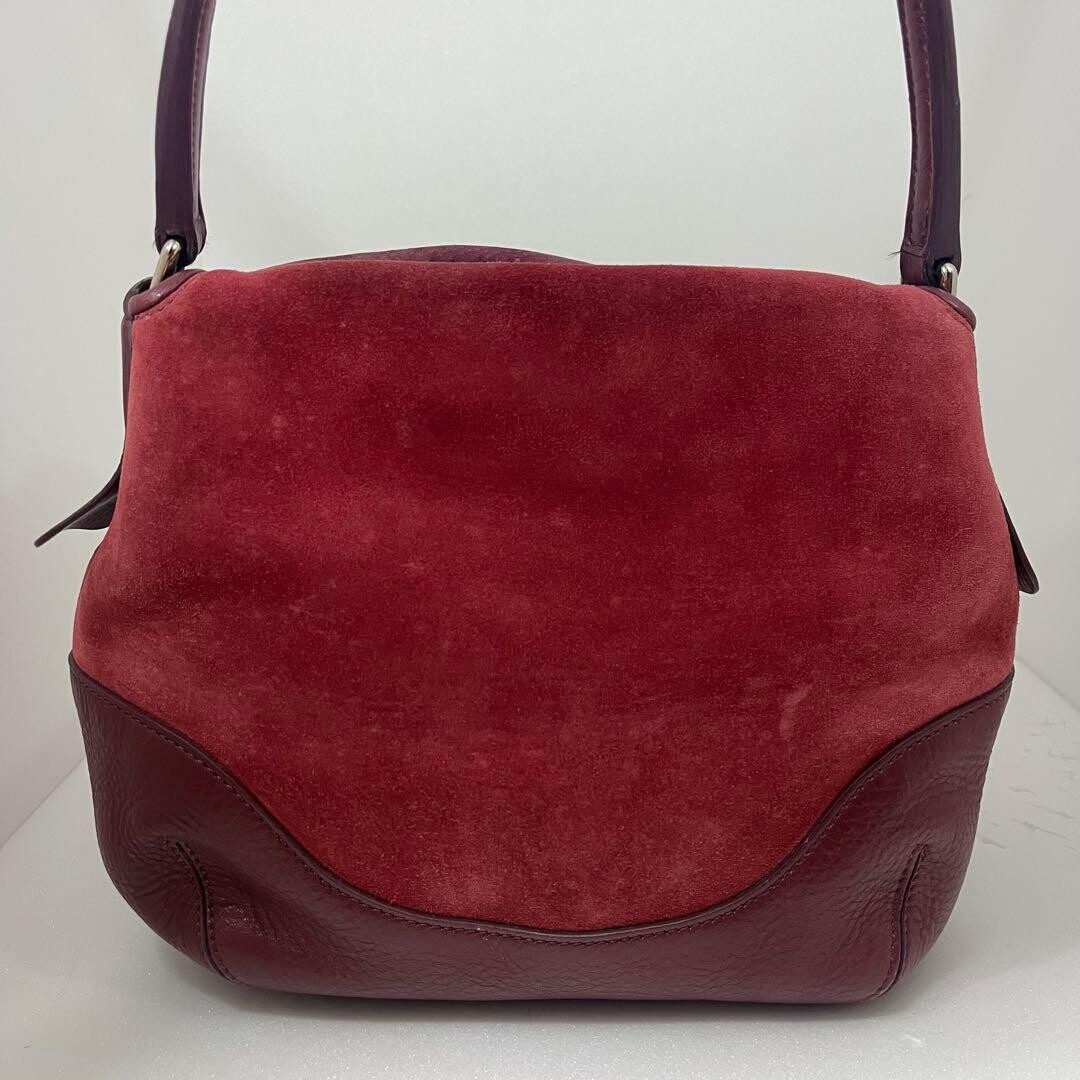 HIROFU Shoulder Bag Suede Leather H Logo Burgundy Vintage From Japan