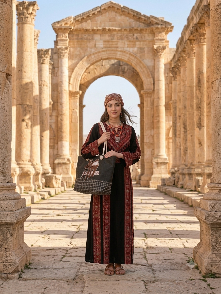 Handmade Jordan Heritage Black Tote Bag Camel Embroidered Boho Shoulder Purse