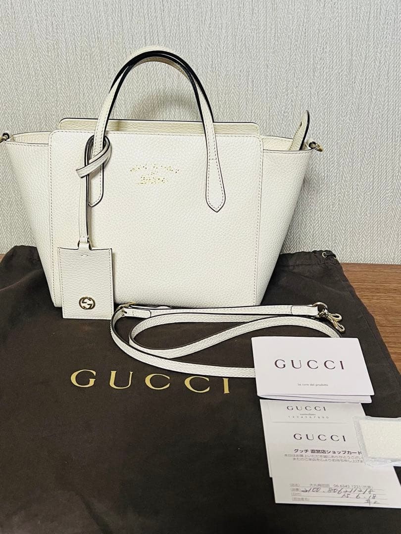 GUCCI 2Way Tote Shoulder Bag White Women Auth 7.67 x 8.46 x 3.93inch