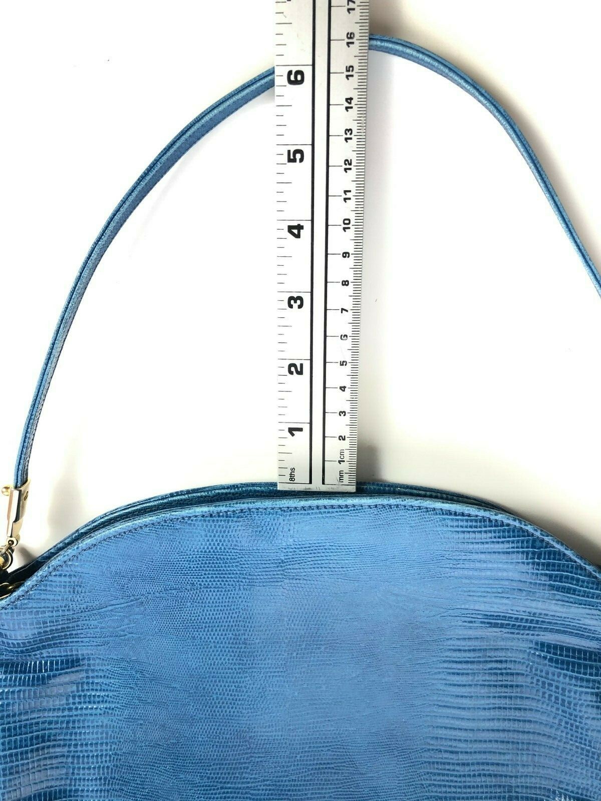 Vintage 80s Ruth Saltz Blue Lizard Reptile Leather Purse Shoulder Bag Handbag