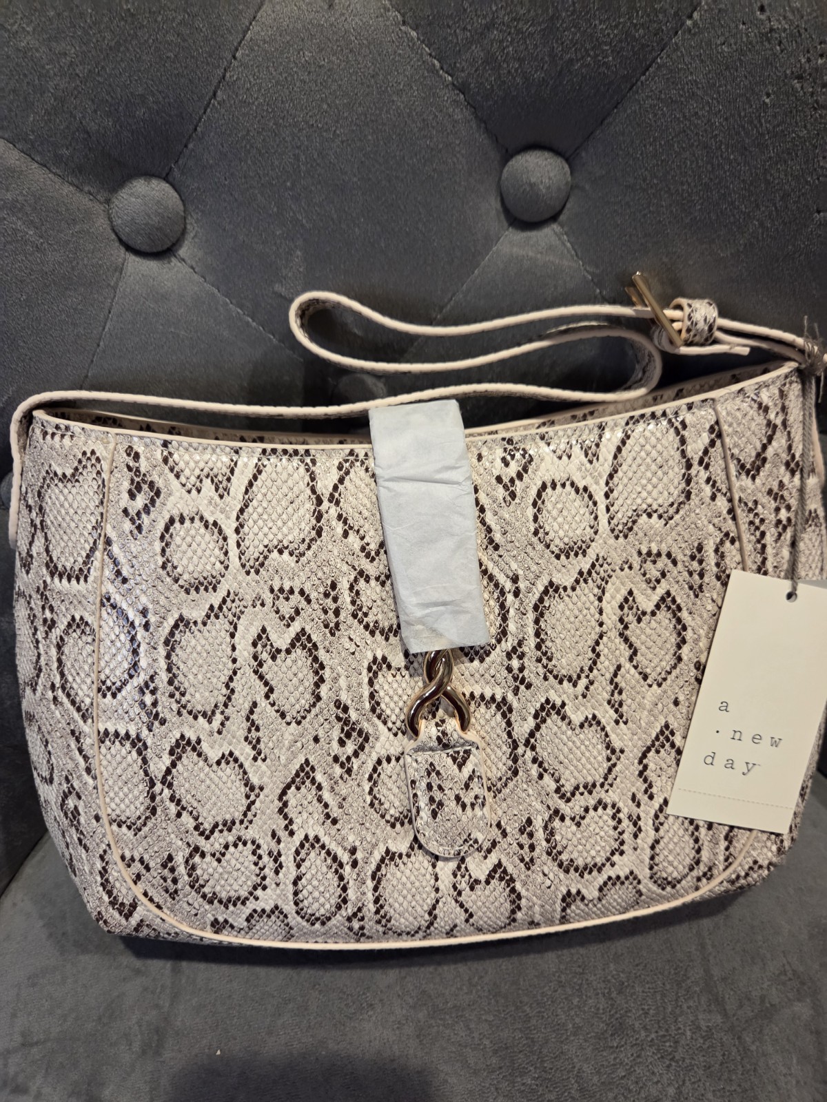 A New Day Snake Print Medium Shoulder Bag, Adjustable Strap, Pockets, Snap