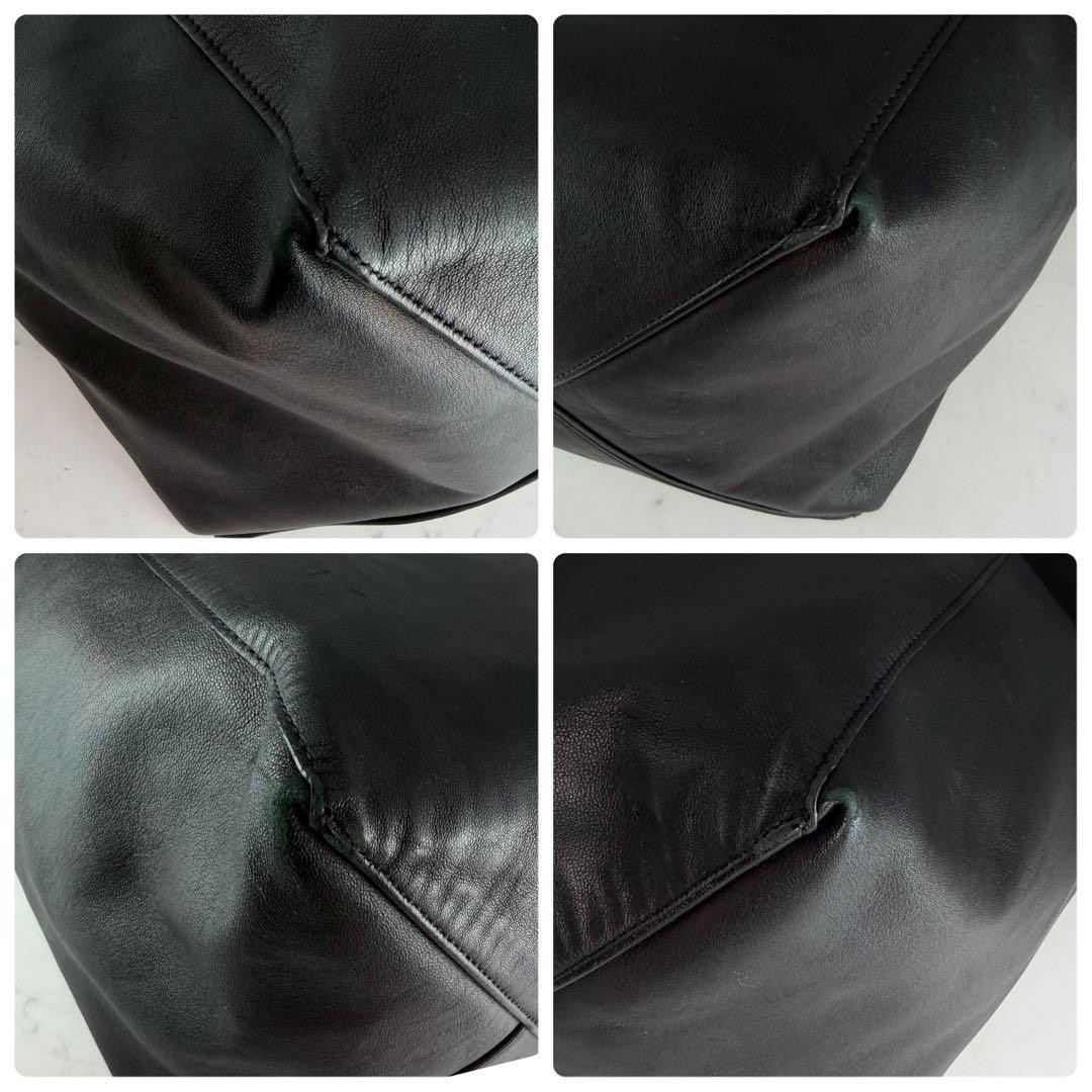 CELINE Horizontal Cabas Black Leather Tote Bag Large Capacity Authentic