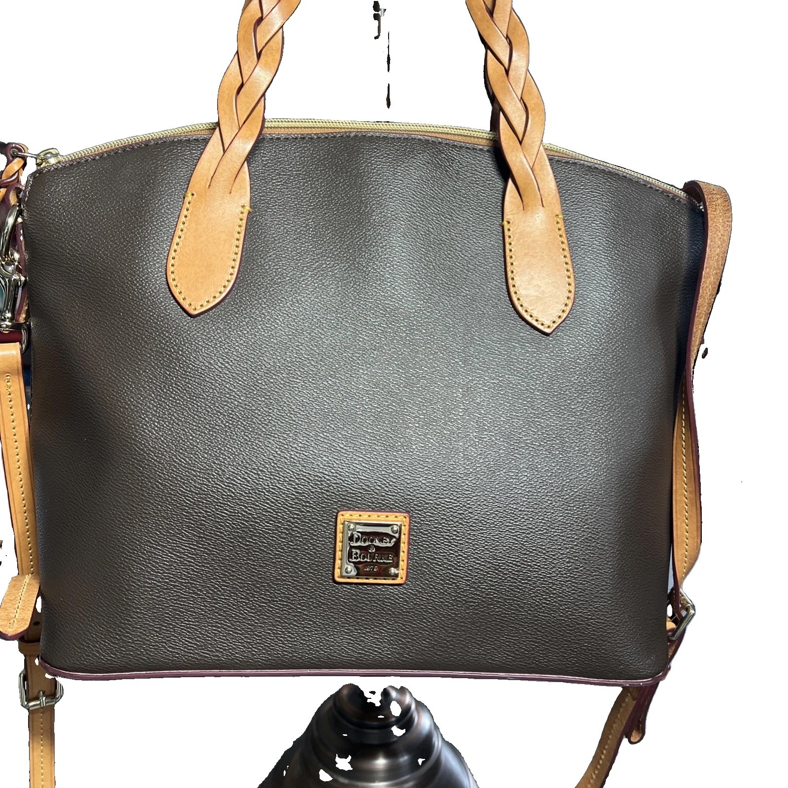 Dooney& Bourke Celeste Satchel Bag Pebble Leather Brown Large Strap 10x12x7