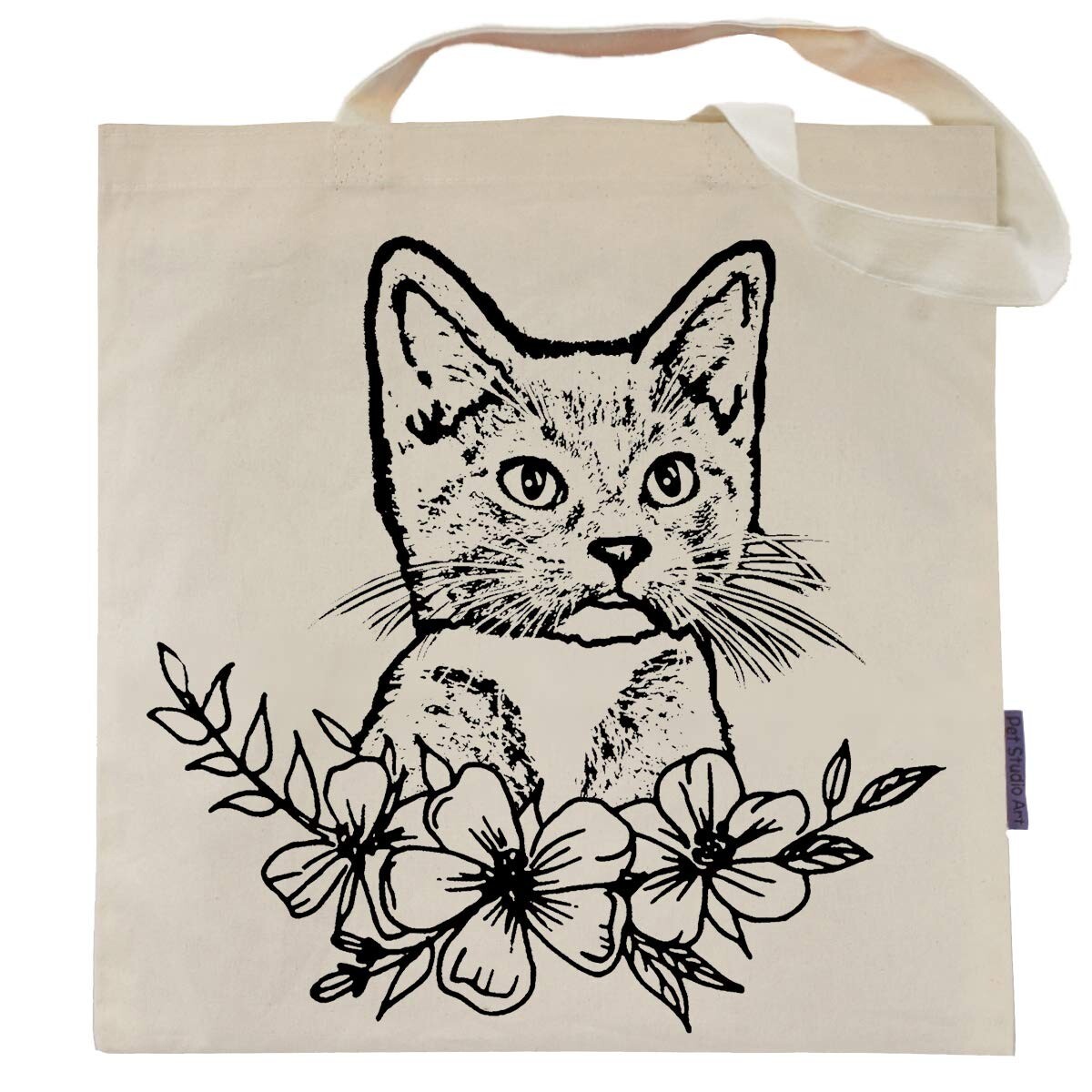 Pet Studio Art Kitten Flower Power Hand Painted Tote Bag NEW