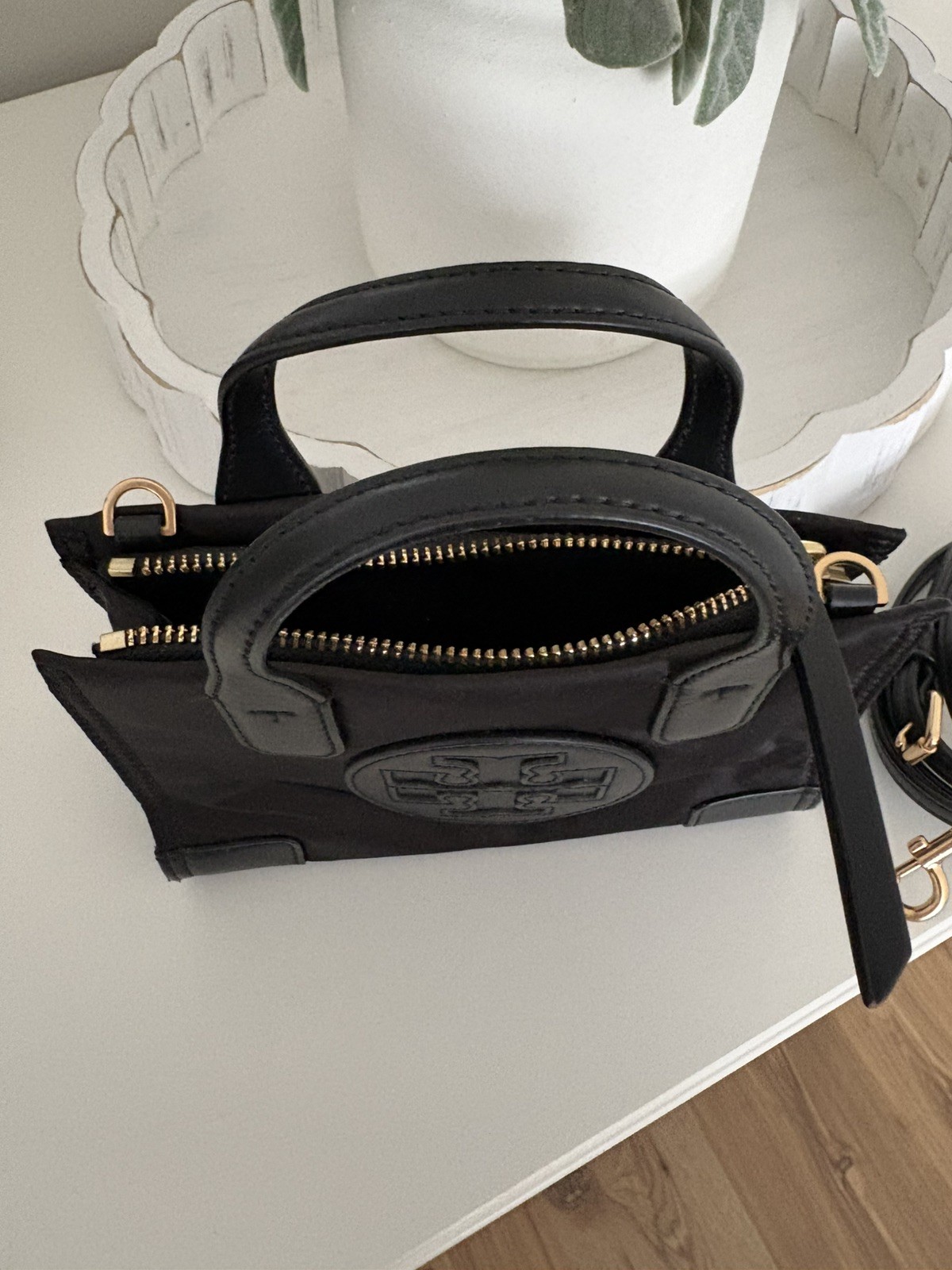 Tory Burch Ella Mini Tote Bag in Black w Adjustable Strap