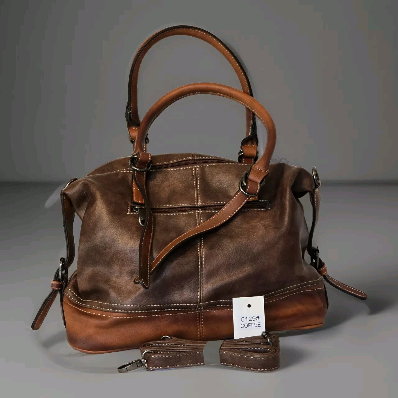 Hema Zhuofan Double Handle Buckle Handbag Coffee & Brown Faux Leather Two Tone