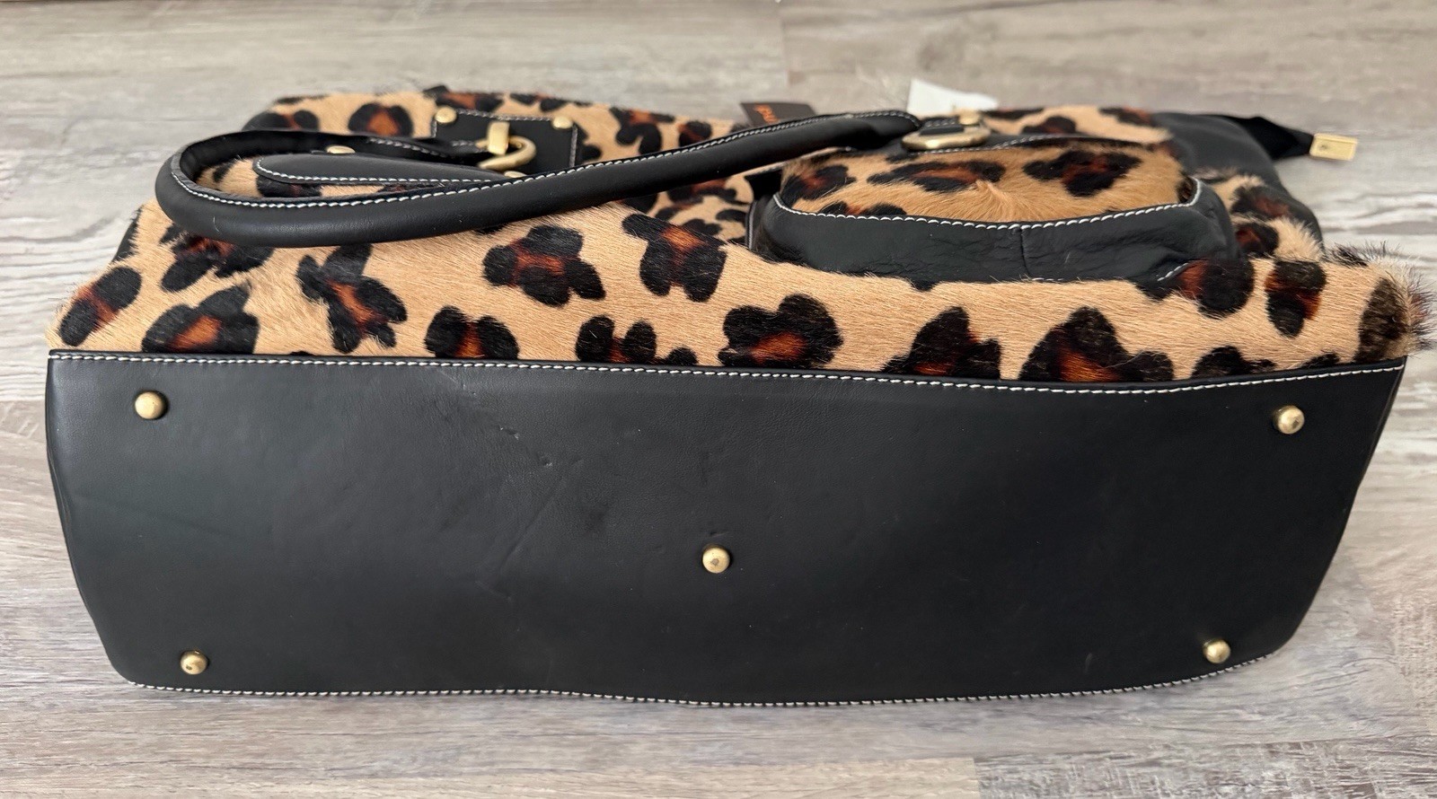 Puntotres Barcelona Genuine Leather Leopard Print Handbag Made in Spain