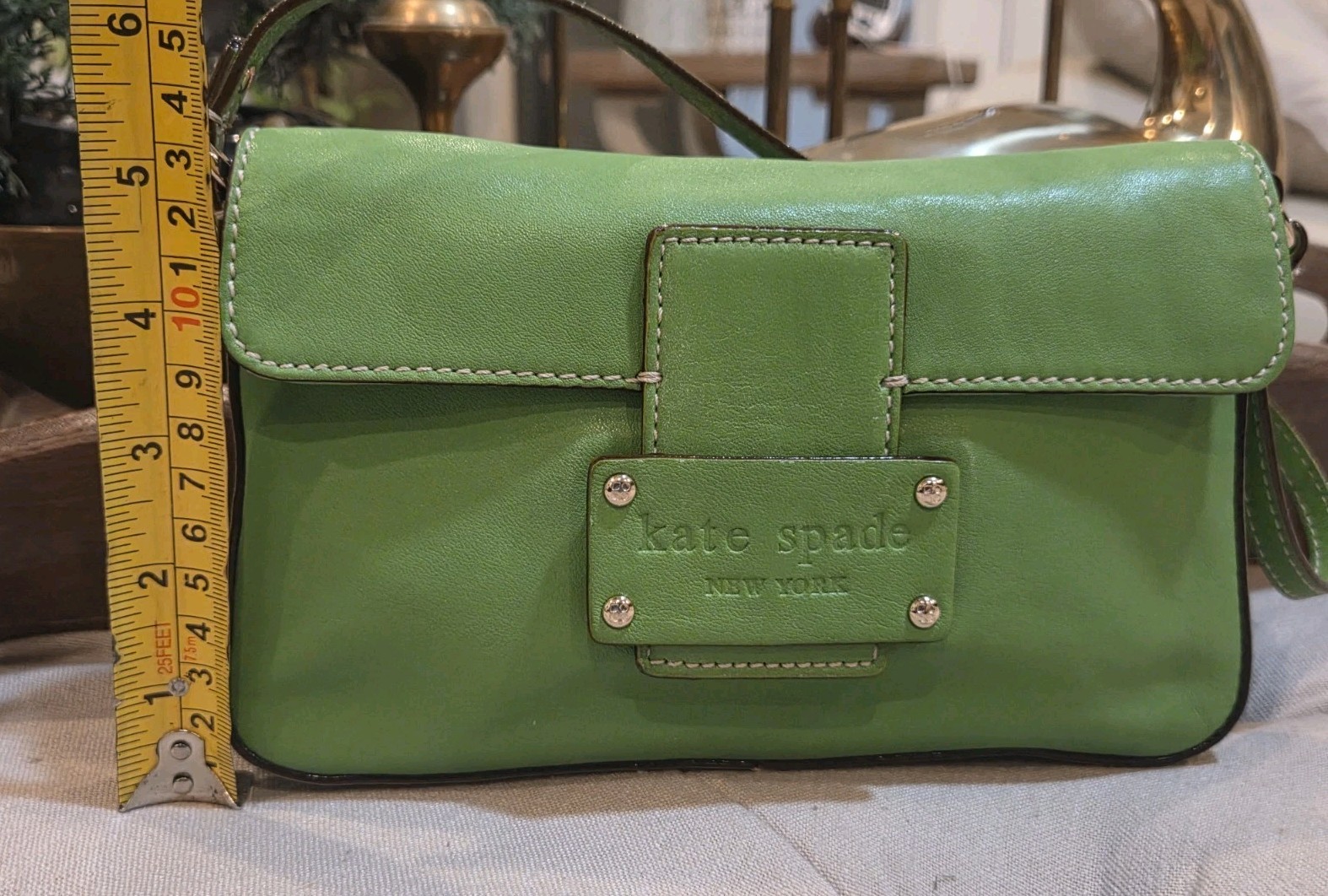 Vintage Y2K Kate Spade Green Leather Baguette Shoulder Bag Archival Grunge