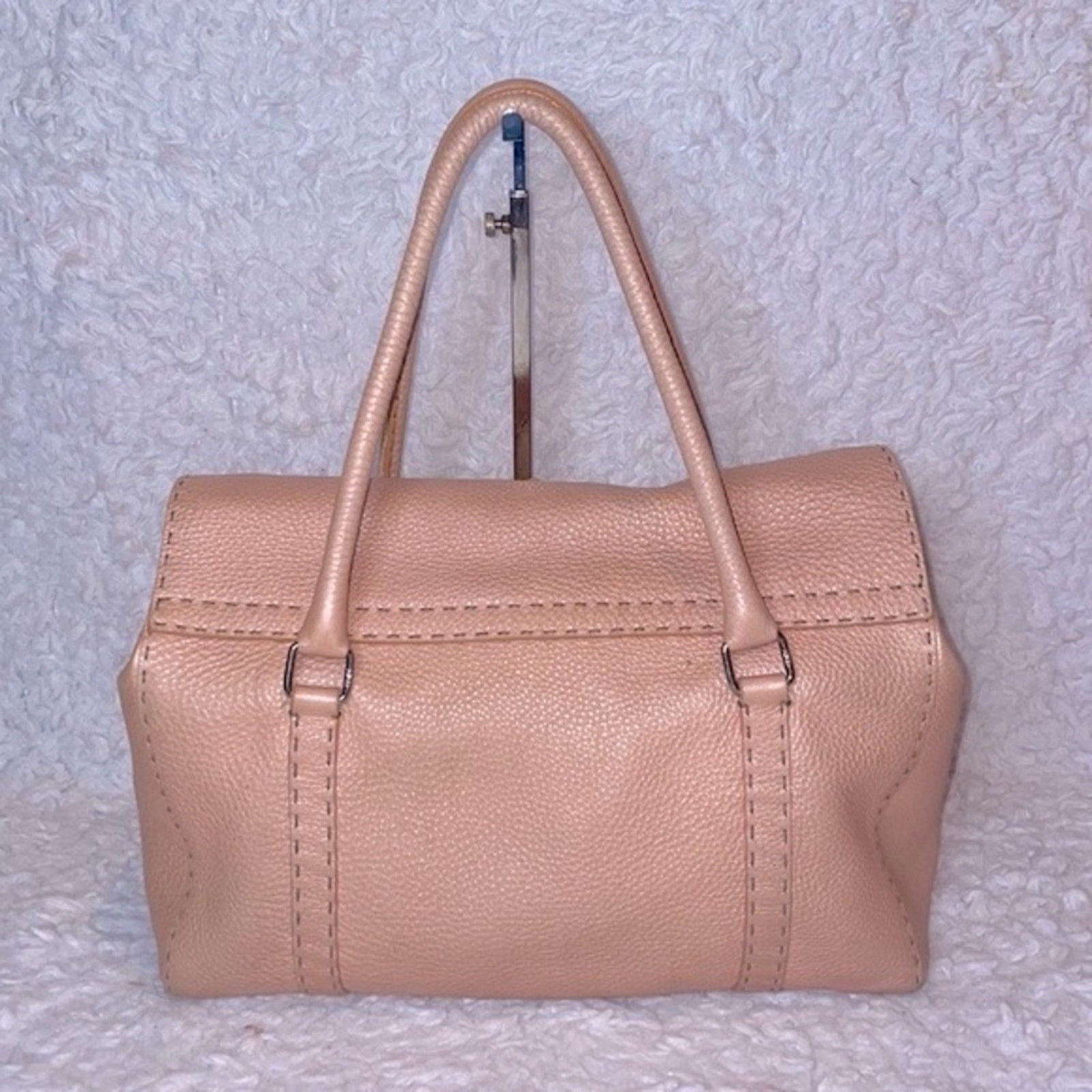 Fendi Selleria Linda Large Pink Leather Flap Tote Shoulder Bag 925 Silver