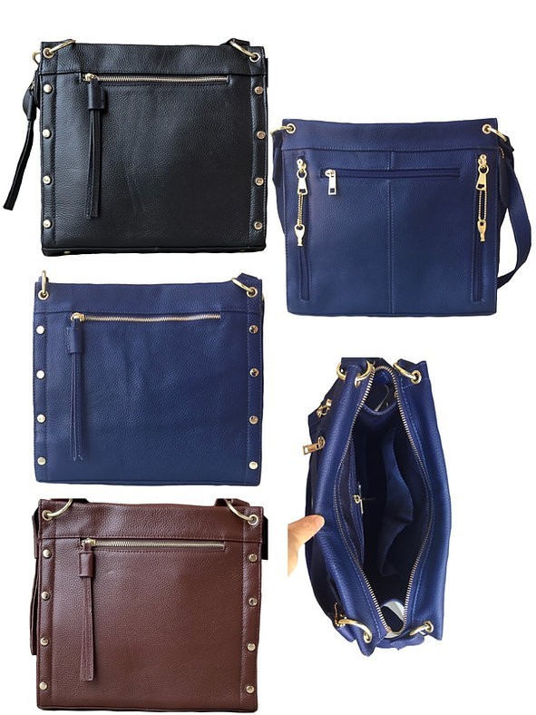 Roma Leather Concealed Carry Gun Purse Concealment Studded Bag Locking Zipper