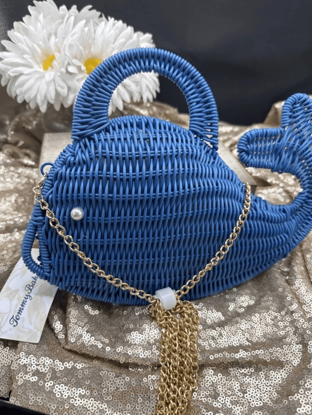 Tommy Bahama Blue Woven Whale Crossbody Bag