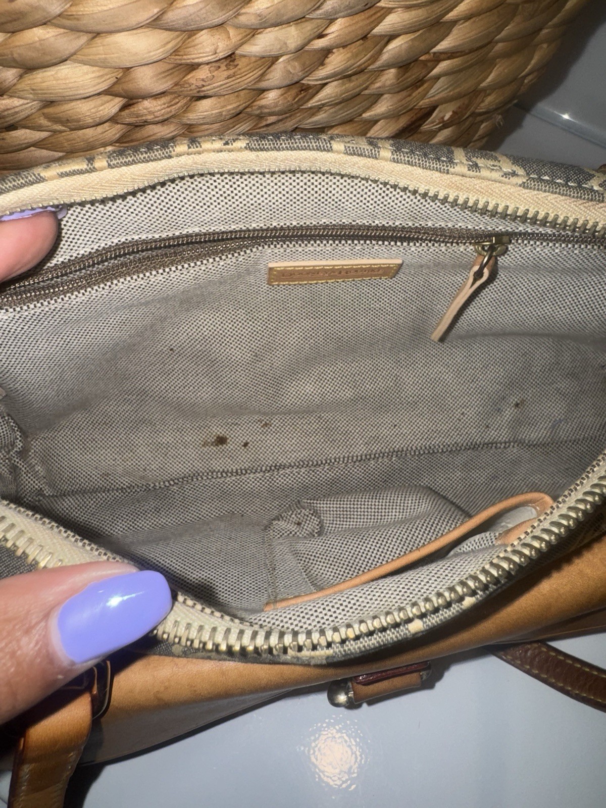 Dooney & Bourke Signature Barrel Satchel Shoulder Bag Brown Canvas Leather Duck