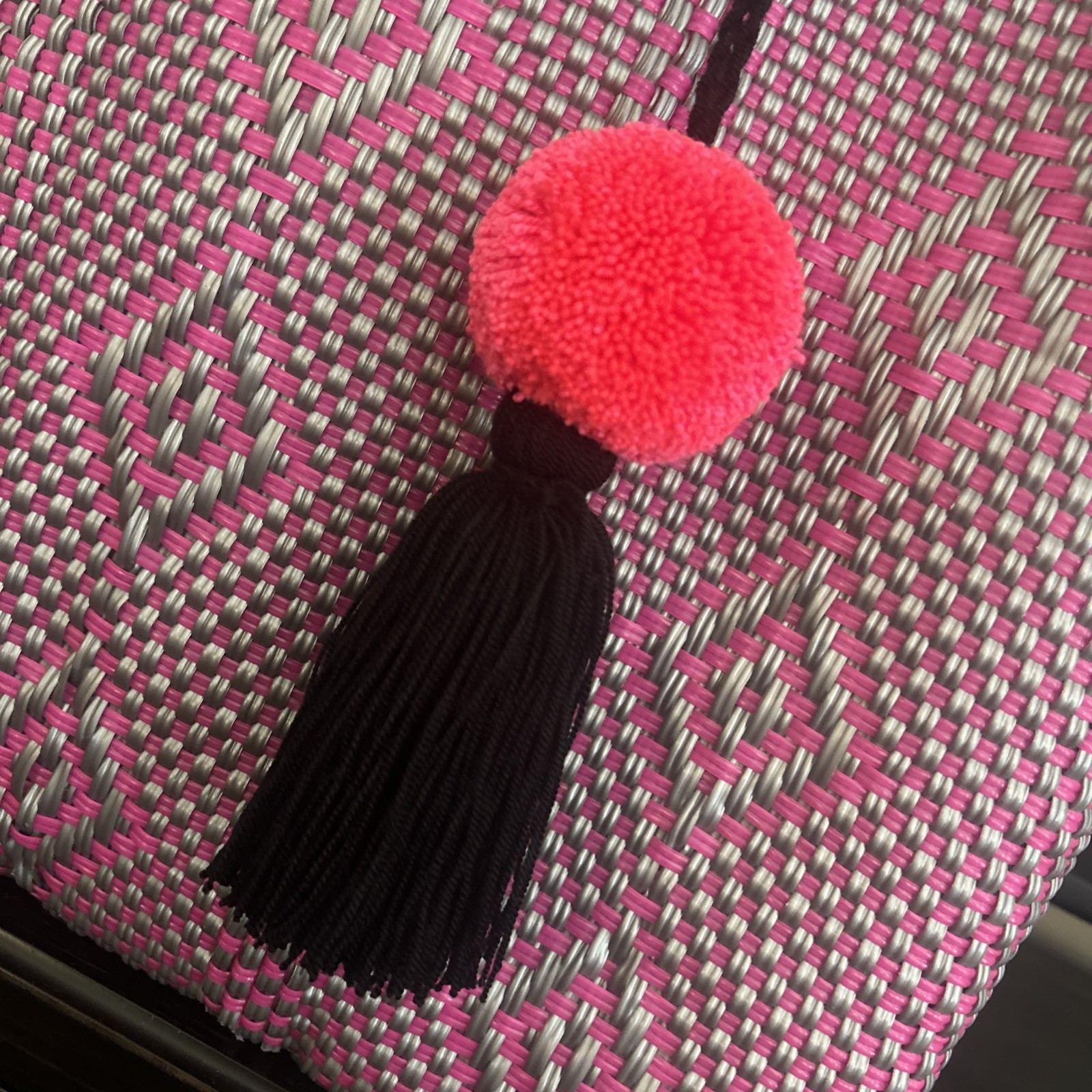Magenta Silver mexican recycled plastic tote bag With Pom Pom Charm – Waterproof