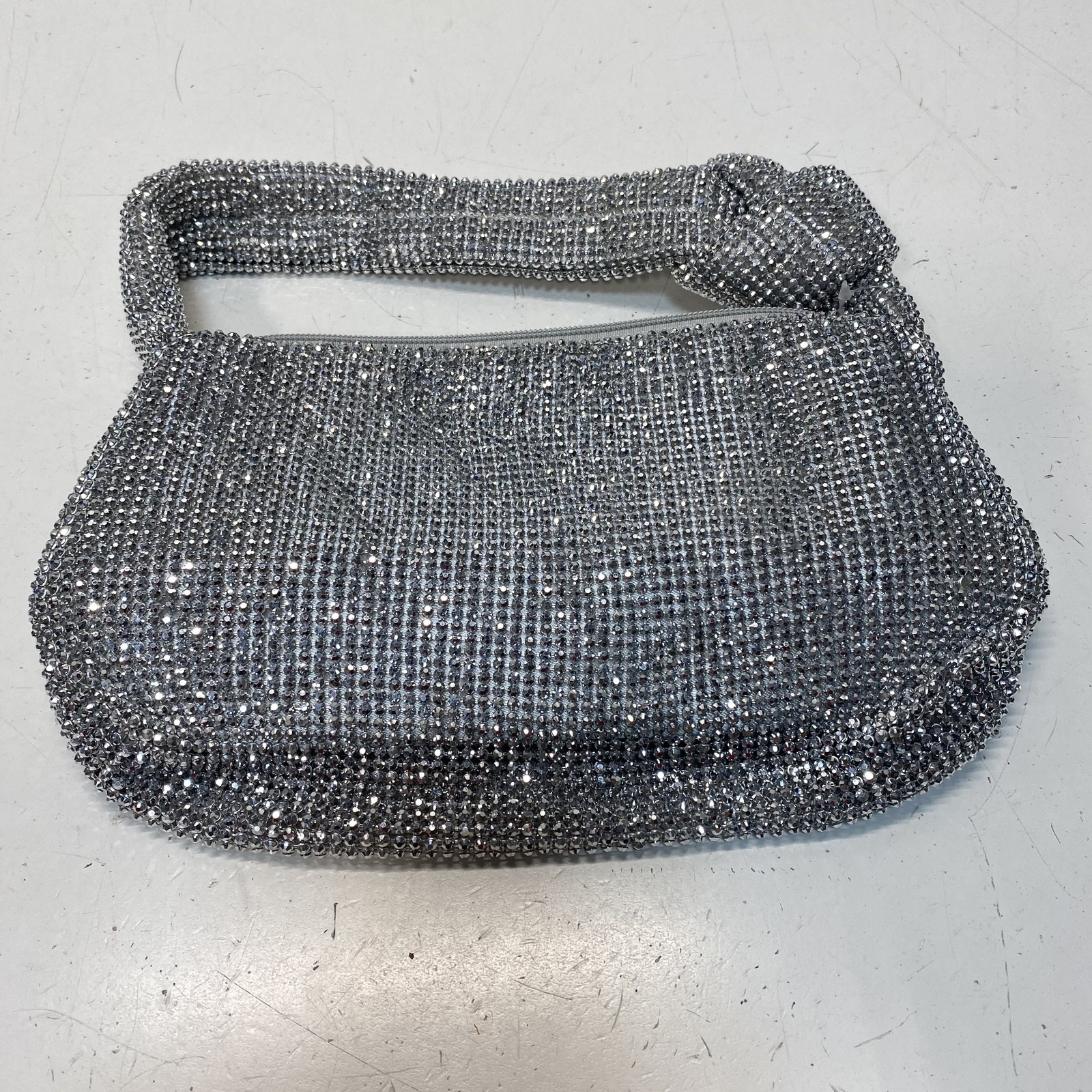 Jessica McClintock Silver Rhinestone Knotted Handle Shoulder Bag NWT