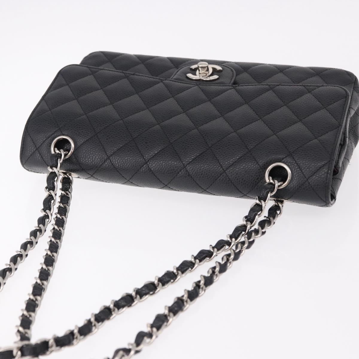CHANEL Chain Matelasse 25 Bag Grained Calf Skin Black Silver CC Auth yk20613SM