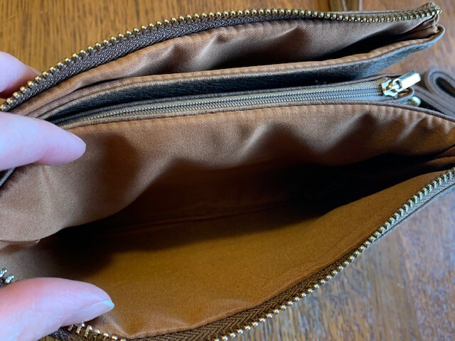 NEW LEATHER LIKE WRISTLET CROSSBODY PURSE BAG – BROWN
