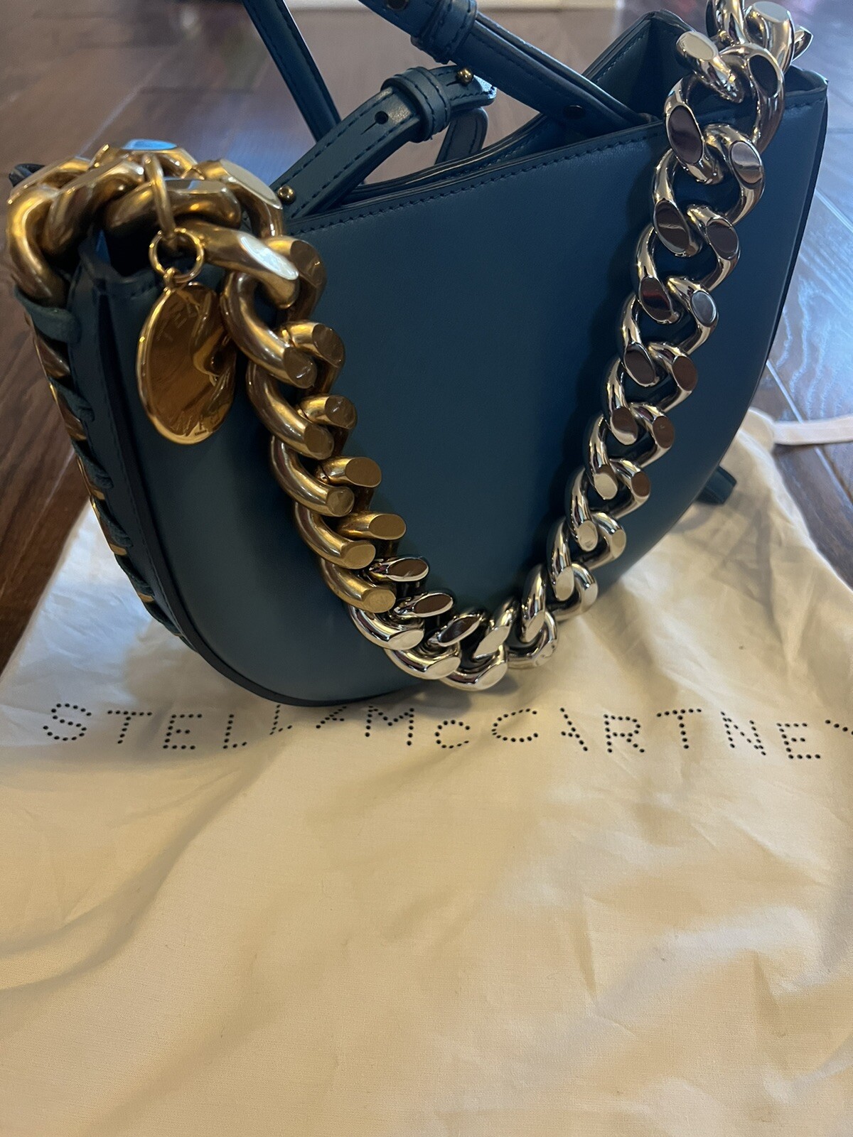 Beautiful! New STELLA MCCARTNEY Frayme Faux Leather Shoulder Bag Teal