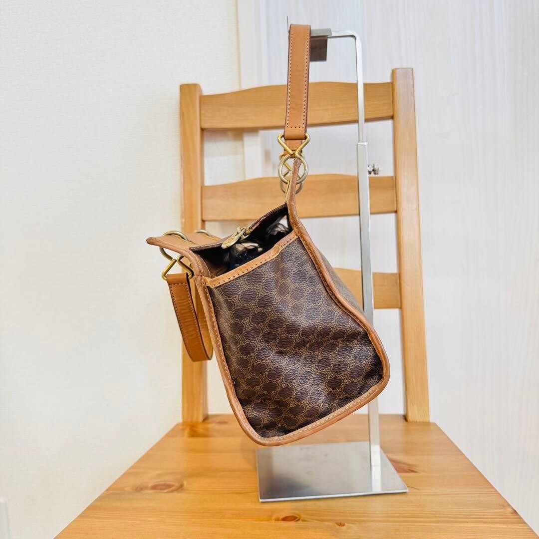 CELINE Macadam Vintage Brown Leather PVC Handbag Tote Gold Zip M13 25cm 21cm