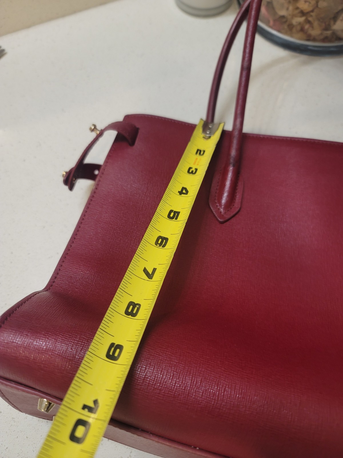 Furla Pin Leather Top-Handle Satchel Handbag Dark Red/Crimson